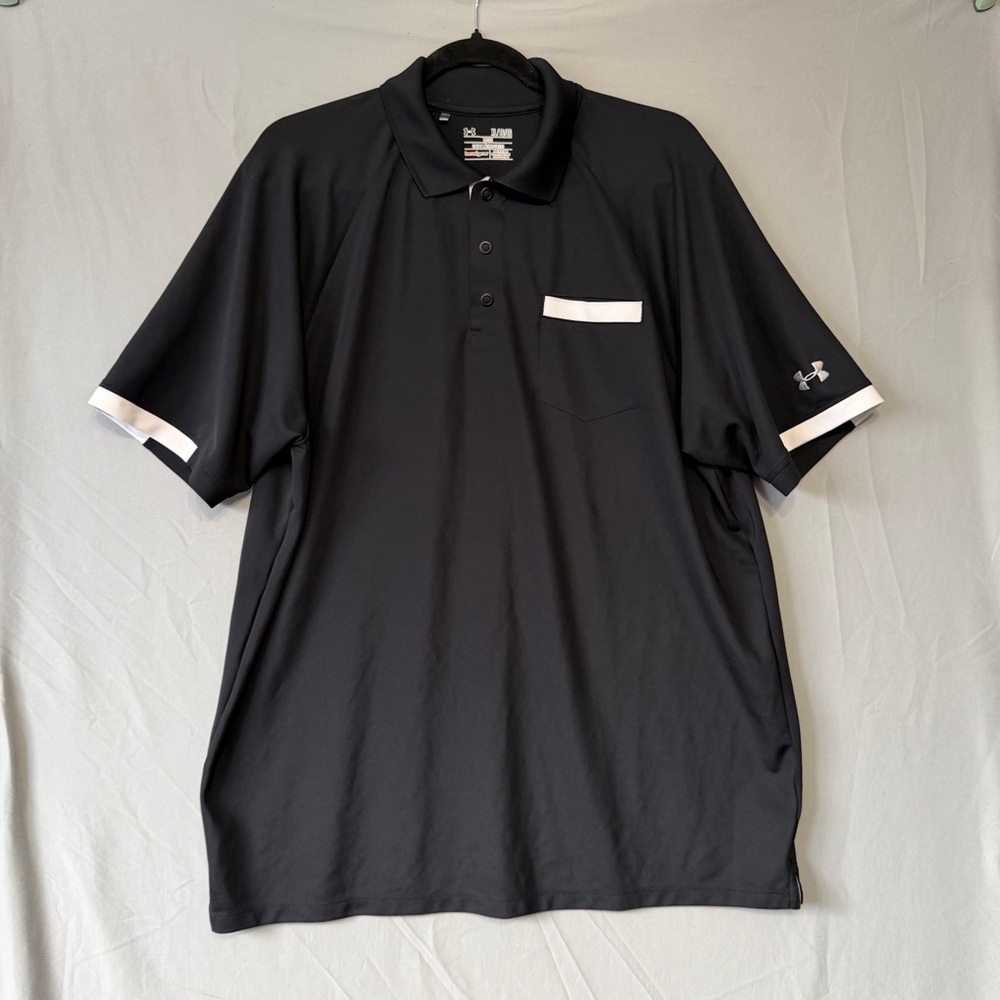 Under Armour Mens Heat Gear Polo Shirt Size XLarge Black Loose Fit Golf Casual